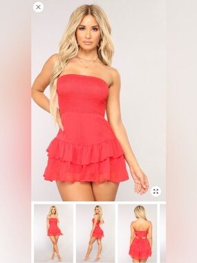 Fashion Nova Red Strapless Backless Ruffle Mini Dress